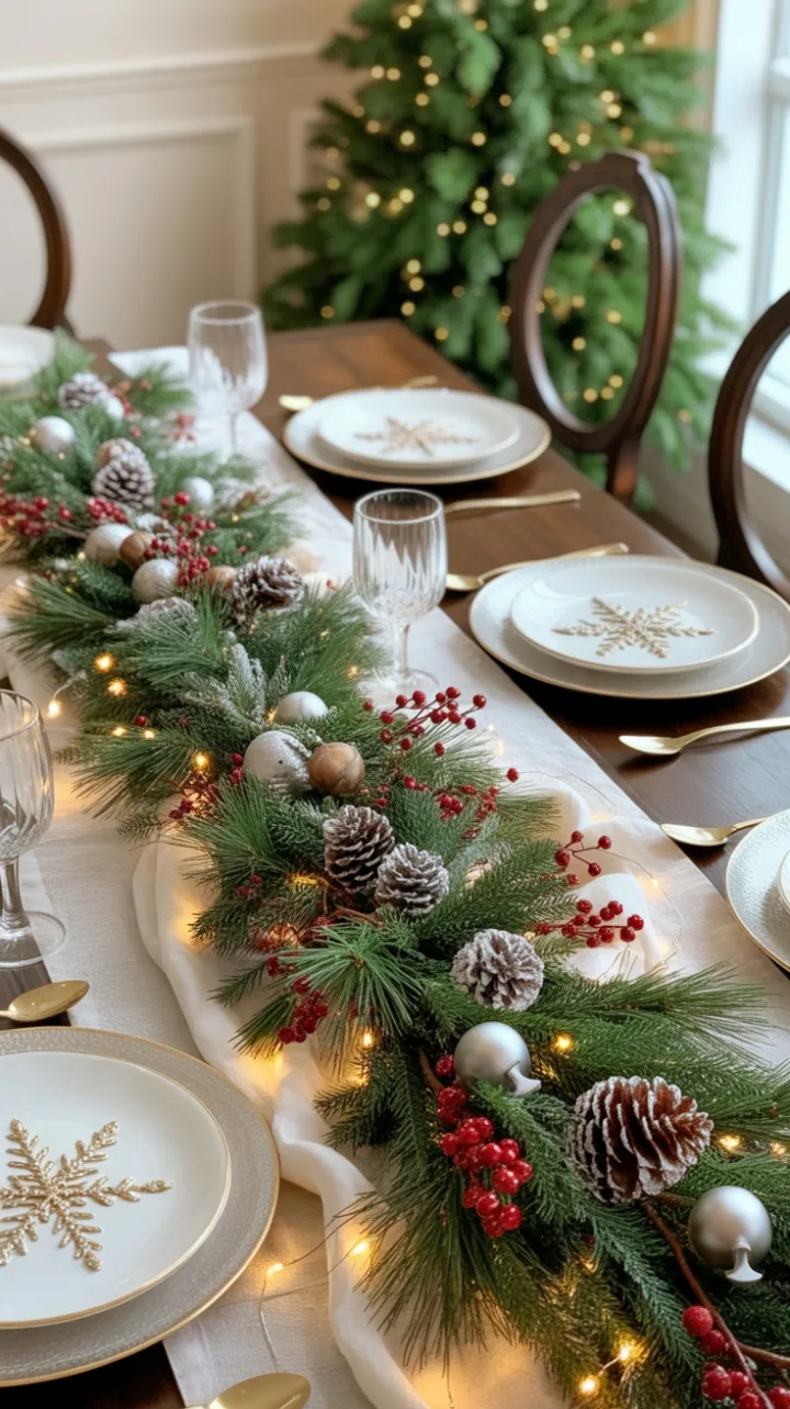 Lush Garland and Fairy Light Christmas Table