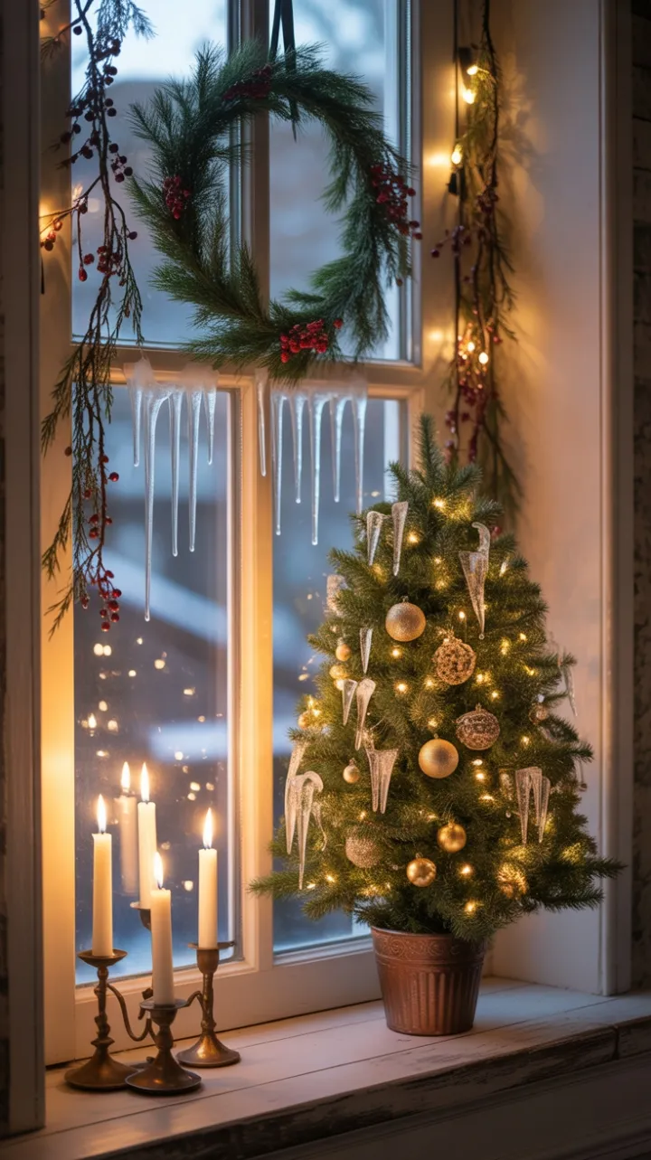 Frost-Kissed Window of Holiday Warmth