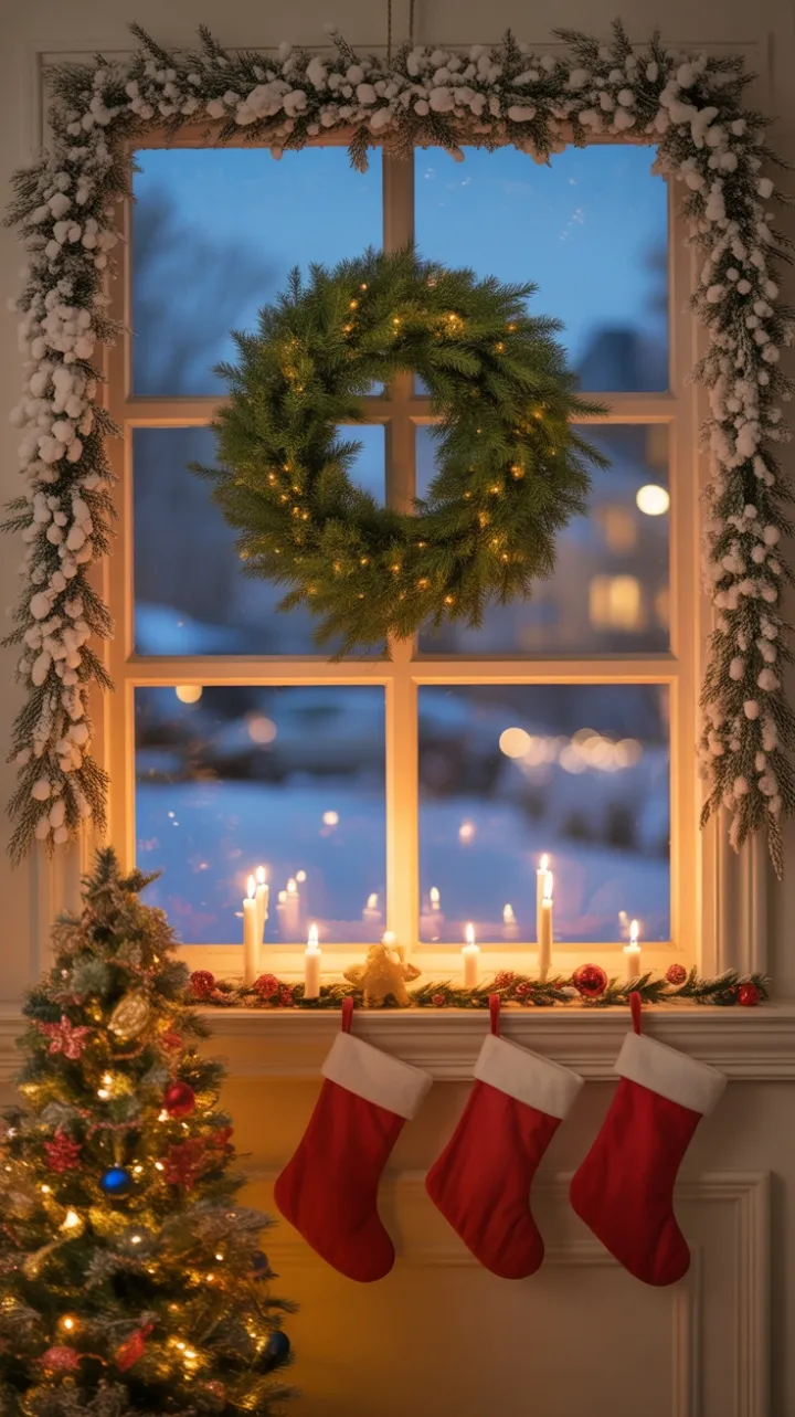 Candlelit Christmas Window on a Snowy Night