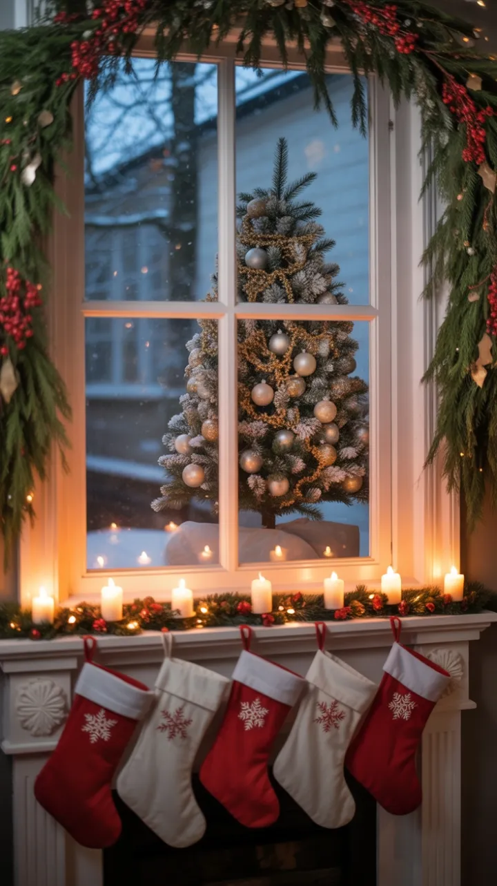 Snow-Kissed Window and Hearth of Holiday Light