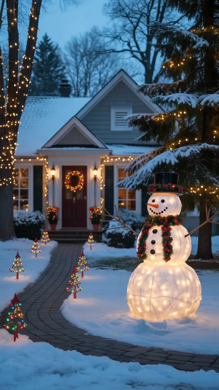 Dusk-Draped Front Yard Winter Wonderland