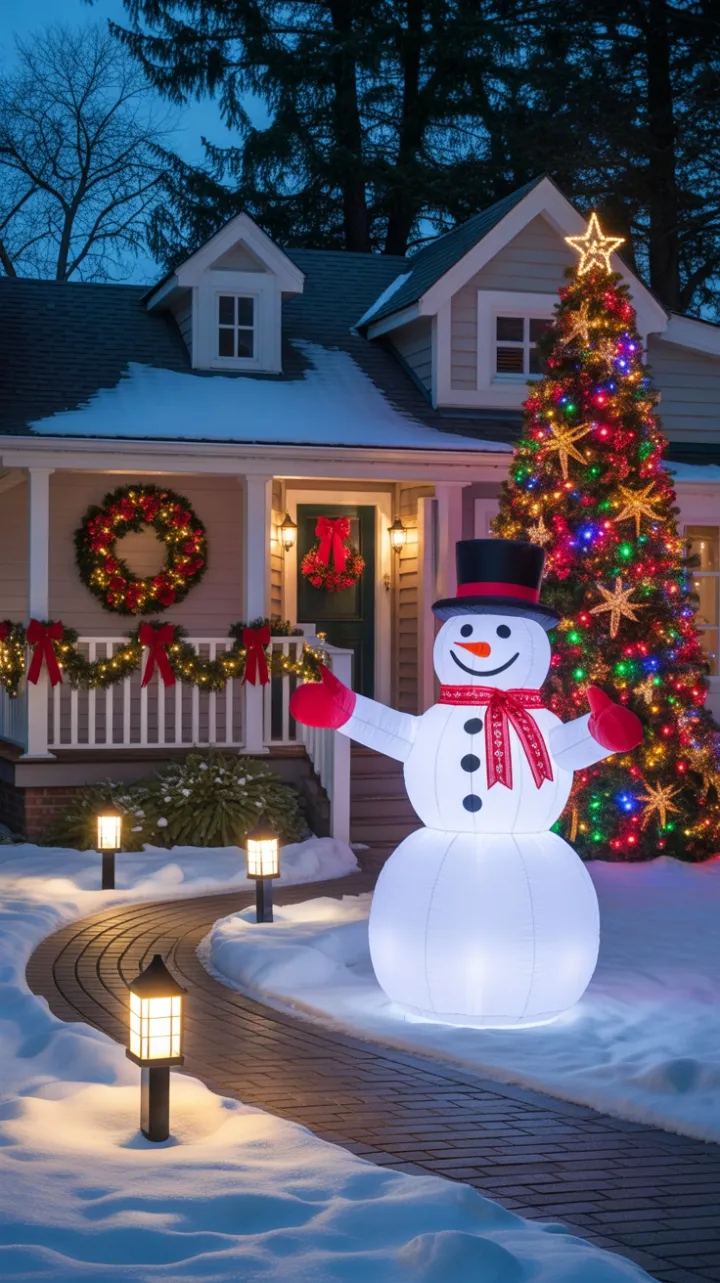 Twinkling Holiday Welcome on a Snow-Kissed Porch
