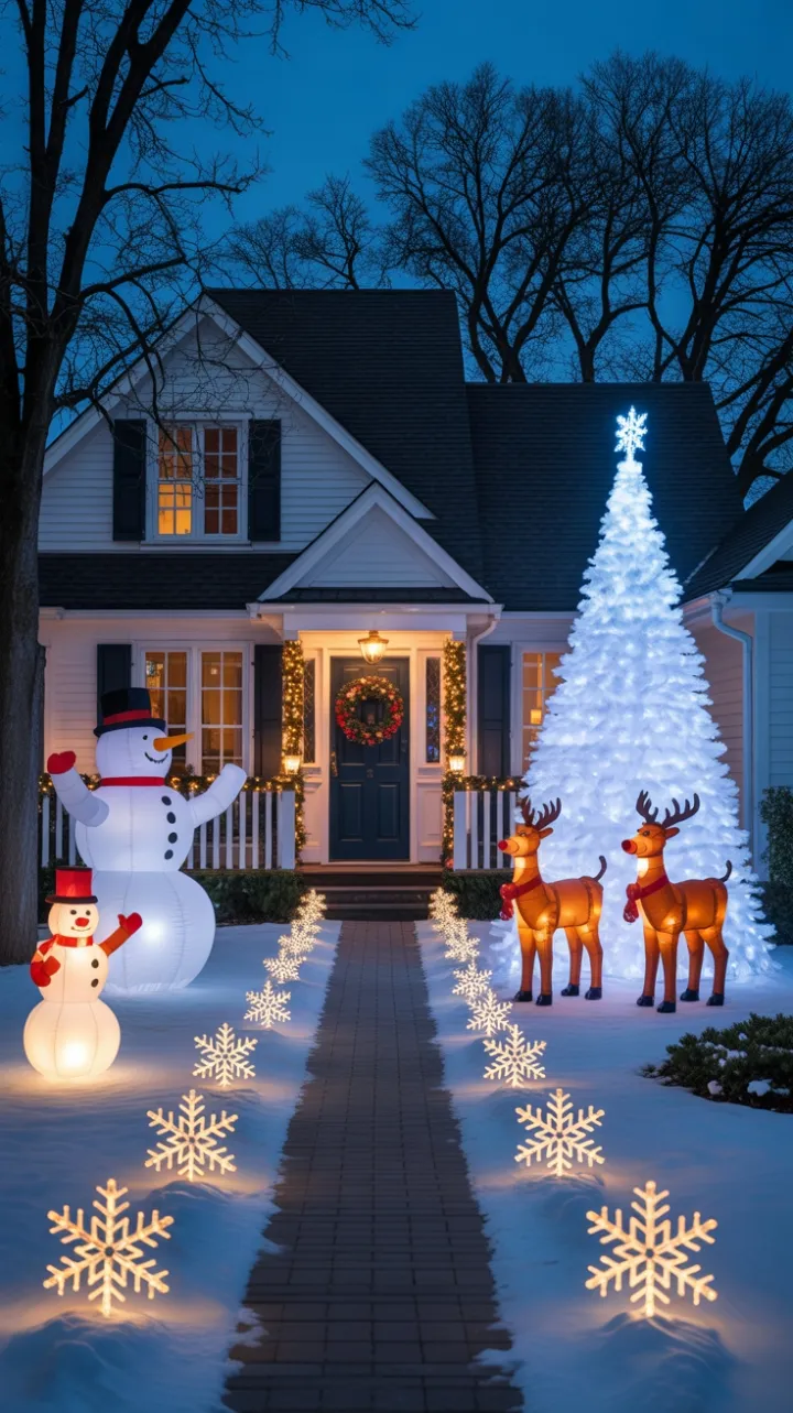 Cozy Suburban Christmas Wonderland Bathed in Warm White Light