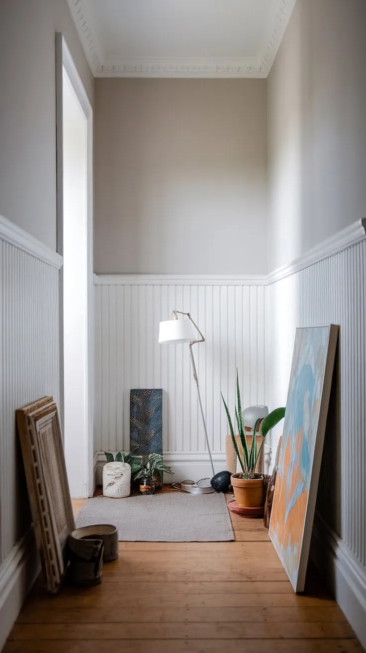 This wainscoting hallway, with its crisp white wainscoting extending halfway up the walls, offers a charming blend of classic and contemporary.  The light gray above complements the wood floors perfectly, showcasing endless wainscoting ideas for any room – from a wainscoting bedroom to dining room wainscoting.  Consider this inspiration for your own DIY wainscoting project, exploring various wainscoting styles to find the perfect fit for your home.