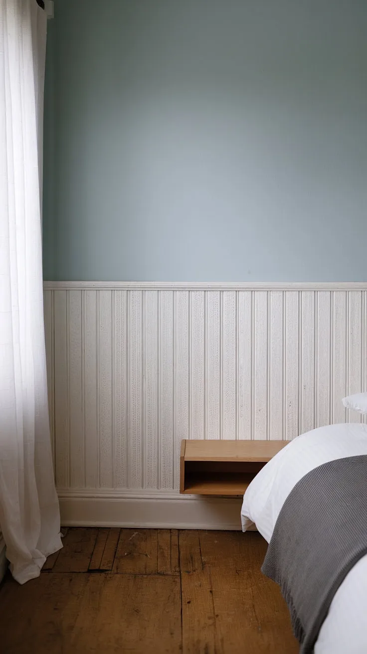 The subtle texture of the white wainscoting in this bedroom is simply captivating.  From the wainscoting hallway to the wainscoting bedroom shown here, the possibilities are endless. This design offers a wealth of wainscoting ideas, demonstrating how versatile wainscoting styles can be, whether you're considering dining room wainscoting or something else entirely.  And for the DIY enthusiast, this room is a testament to the achievable beauty of diy wainscoting.