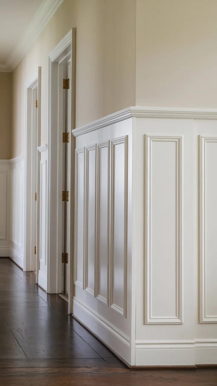 The impact of full wall wainscoting is undeniable in this high-ceilinged space.  This isn't your average hallway wainscoting; it's a statement piece, showcasing innovative wainscoting designs that transcend typical half panel wainscoting.  From wainscoting ideas for living rooms to wainscoting for entryways, this installation provides inspiration for anyone considering wainscoting trim.  The rich wood and light blue paint create a sophisticated atmosphere, a far cry from simple wainscoting wallpaper.  Explore the possibilities of high ceiling wainscoting and discover the potential of Victorian wainscoting or even art deco wainscoting in your own home.