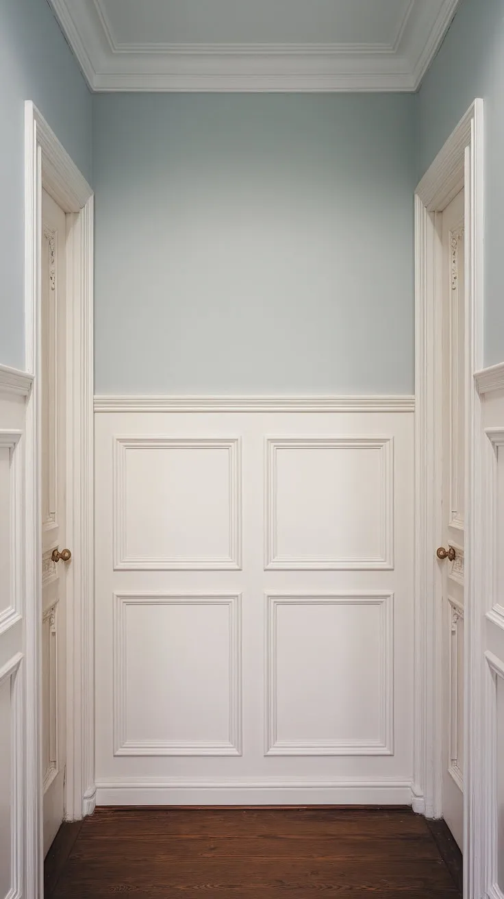 Step into serenity. This wainscoting hallway, with its light blue walls and crisp white wainscoting extending to the ceiling, offers endless design inspiration. From wainscoting bedroom ideas to dining room wainscoting, the possibilities are vast. Explore different wainscoting styles and even consider a DIY wainscoting project to recreate this elegant look in your own home.