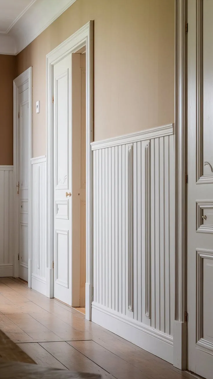 This bedroom's charm is undeniable, thanks to the classic elegance of beadboard wainscoting, extending to a stunning beadboard ceiling.  Learn how to add beadboard to walls and achieve this look yourself – from wainscoting installation to figuring out the perfect beadboard wainscoting height.  The mirror placement above the wainscoting is a masterclass in design, and the patterned rug adds a touch of whimsy.  Consider beadboard and batten for a similar effect, or explore beadboard bathroom DIY for other spaces.  Even a beadboard ceiling hallway could benefit from this timeless detail.  Wallpaper and beadboard bedroom combinations are also worth exploring.