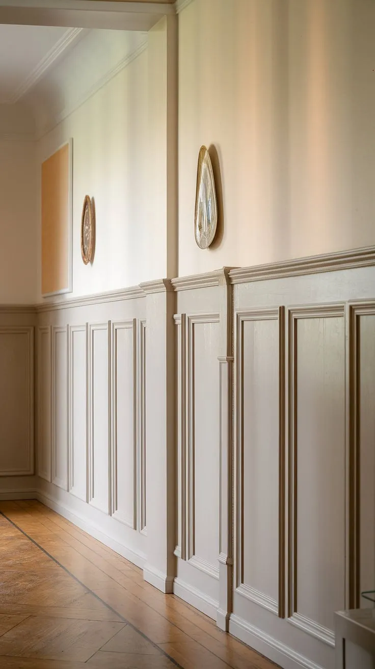 The soft light dances across the white wainscoting, highlighting the subtle texture and creating a calming atmosphere in this wainscoting hallway.  Whether you're dreaming of a wainscoting bedroom or exploring dining room wainscoting options, this image offers a wealth of wainscoting ideas.  Discover the versatility of wainscoting styles and maybe even try your hand at DIY wainscoting.