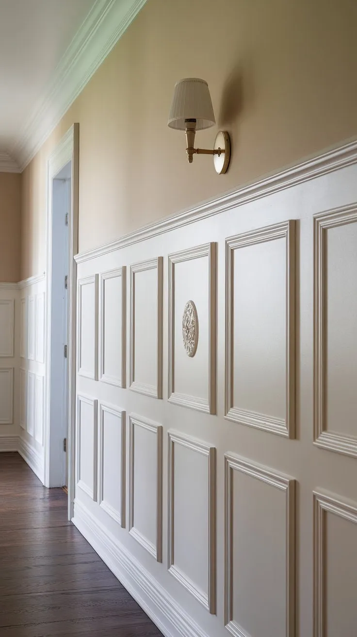 Step into serenity. This wainscoting hallway, with its elegant white wainscoting extending from floor to ceiling, offers endless design inspiration.  From wainscoting bedroom ideas to dining room wainscoting styles, the possibilities are as boundless as your imagination. Consider this a masterclass in wainscoting ideas, perhaps even inspiring your own DIY wainscoting project.