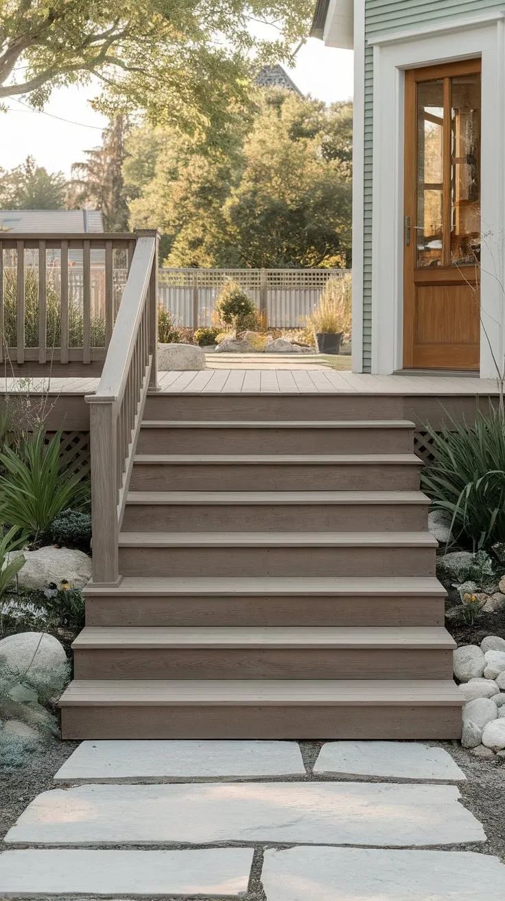 Charming Wide Porch Steps with Lush Landscaping