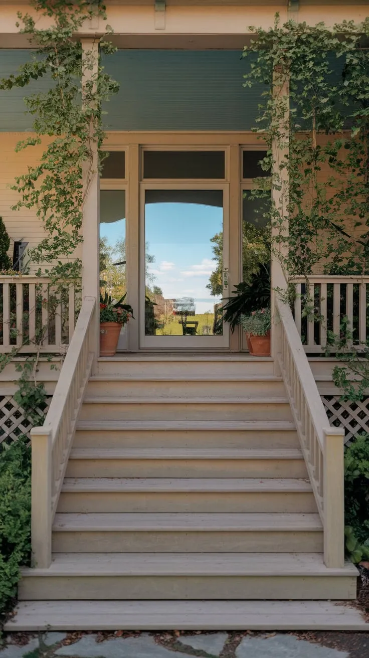 Inviting Wooden Steps to a Cozy Front Porch