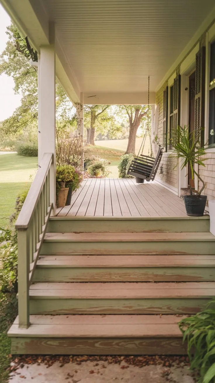 Inviting Front Steps Leading to a Warm Porch Retreat