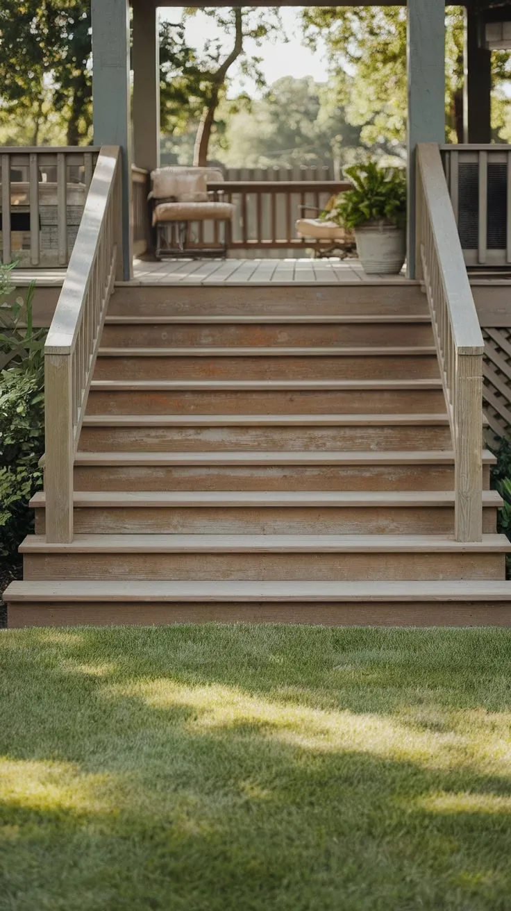 Rustic Wooden Steps Leading to a Welcoming Front Porch