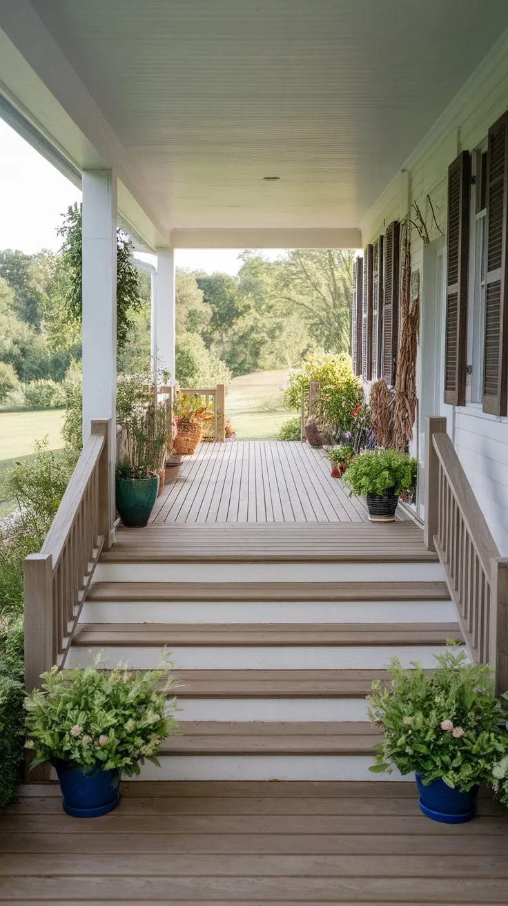 Serene Front Porch with Welcoming Wooden Steps