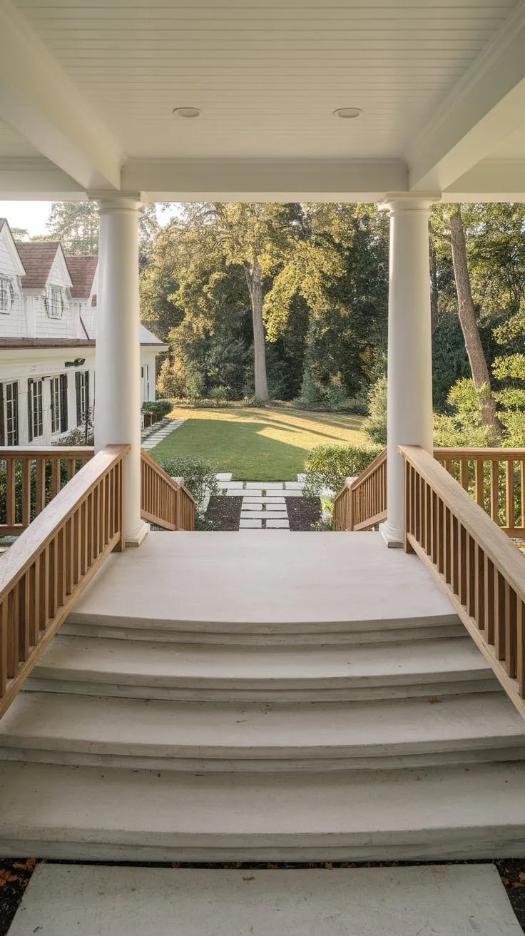Inviting Front Porch with Curved Steps to Nature's Embrace