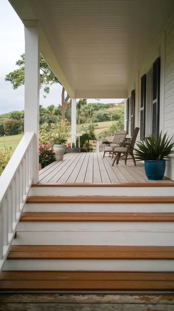 Inviting White Wooden Steps on a Cozy Front Porch