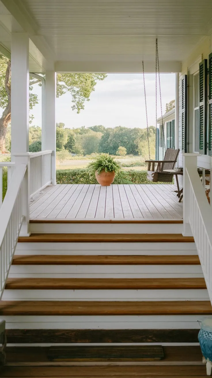 Charming Wide Porch Steps with Scenic Views