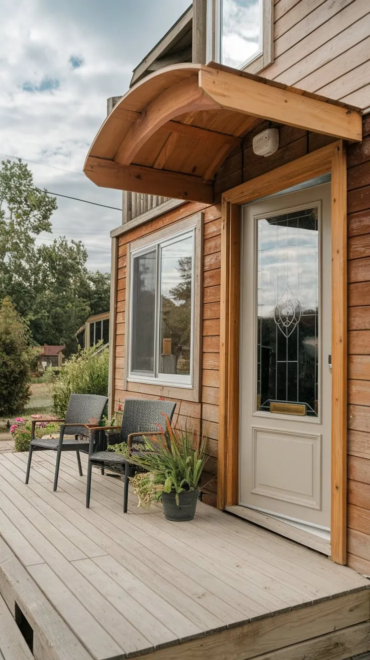 Inviting Front Porch with Awning and Greenery
