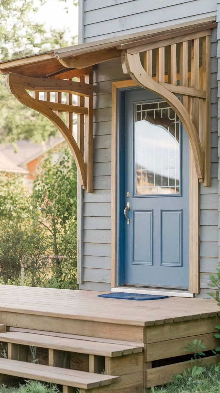 Inviting Wood Front Porch Surrounded by Greenery