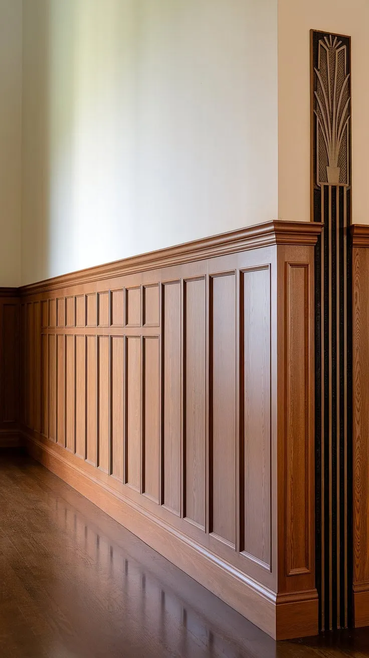 The sophisticated allure of this entryway is undeniable.  High ceiling wainscoting, showcasing exquisite wood wainscoting and a stunning art deco decorative wall trim, elevates the space.  Consider this a masterclass in wainscoting for hallways, featuring half panel wainscoting that's both timeless and inspiring – a treasure trove of wainscoting ideas for your own home.