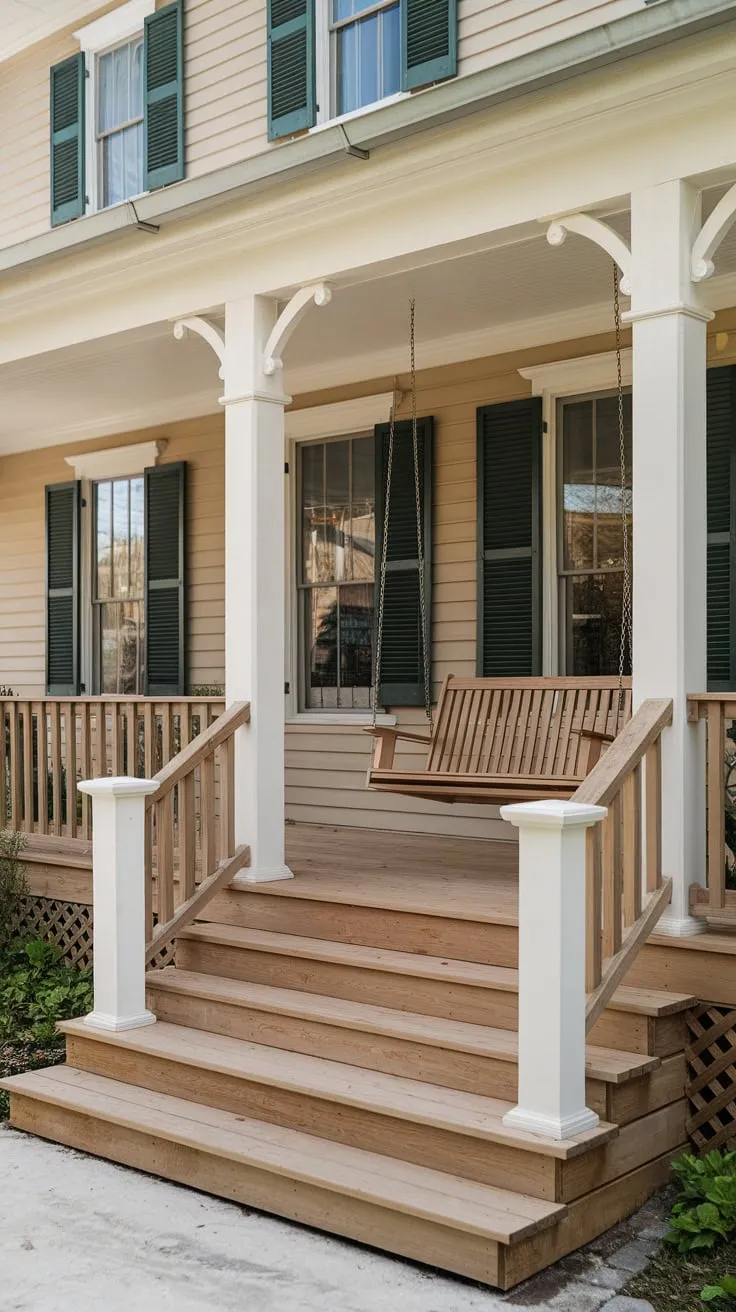 Charming Remodeled Wooden Porch with Swing