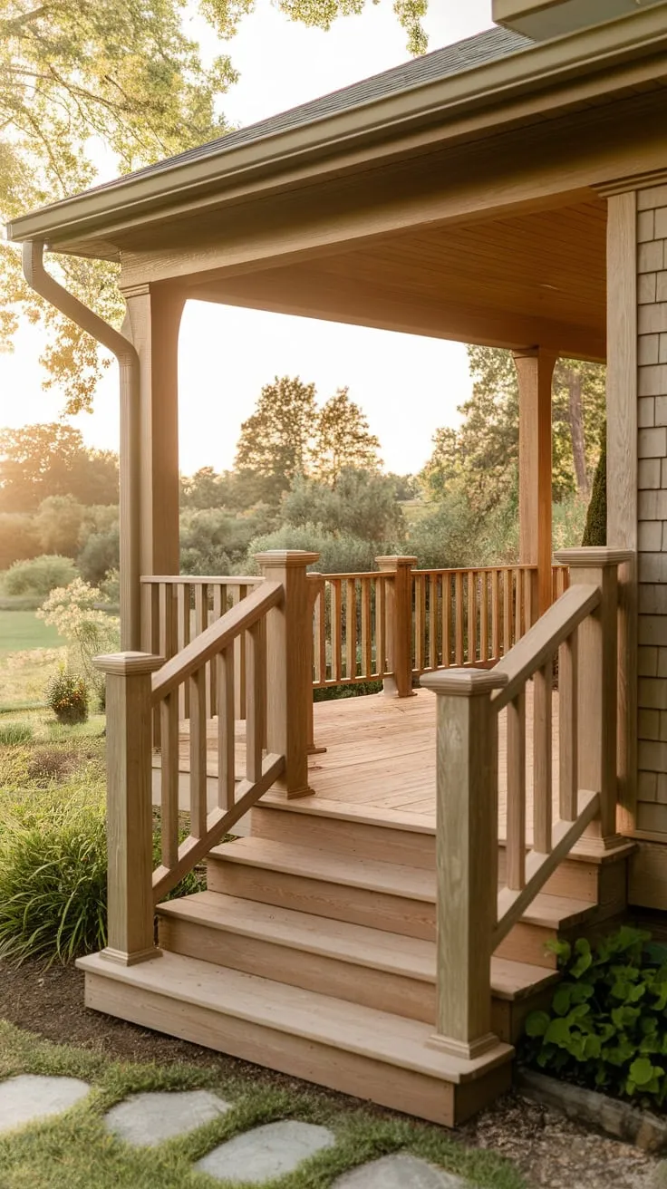 Inviting Wooden Porch Transformation Amidst Nature's Beauty