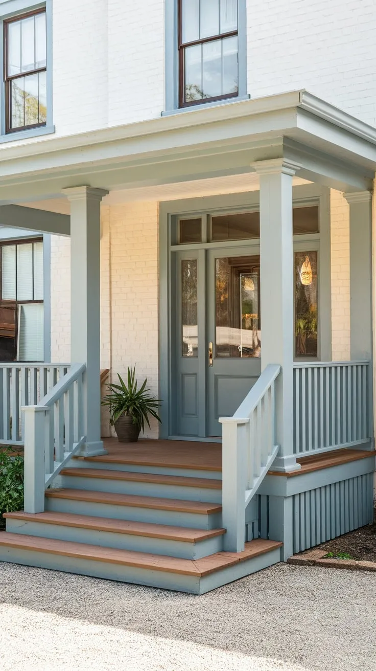 Welcoming Steps to a Stylish Wooden Porch