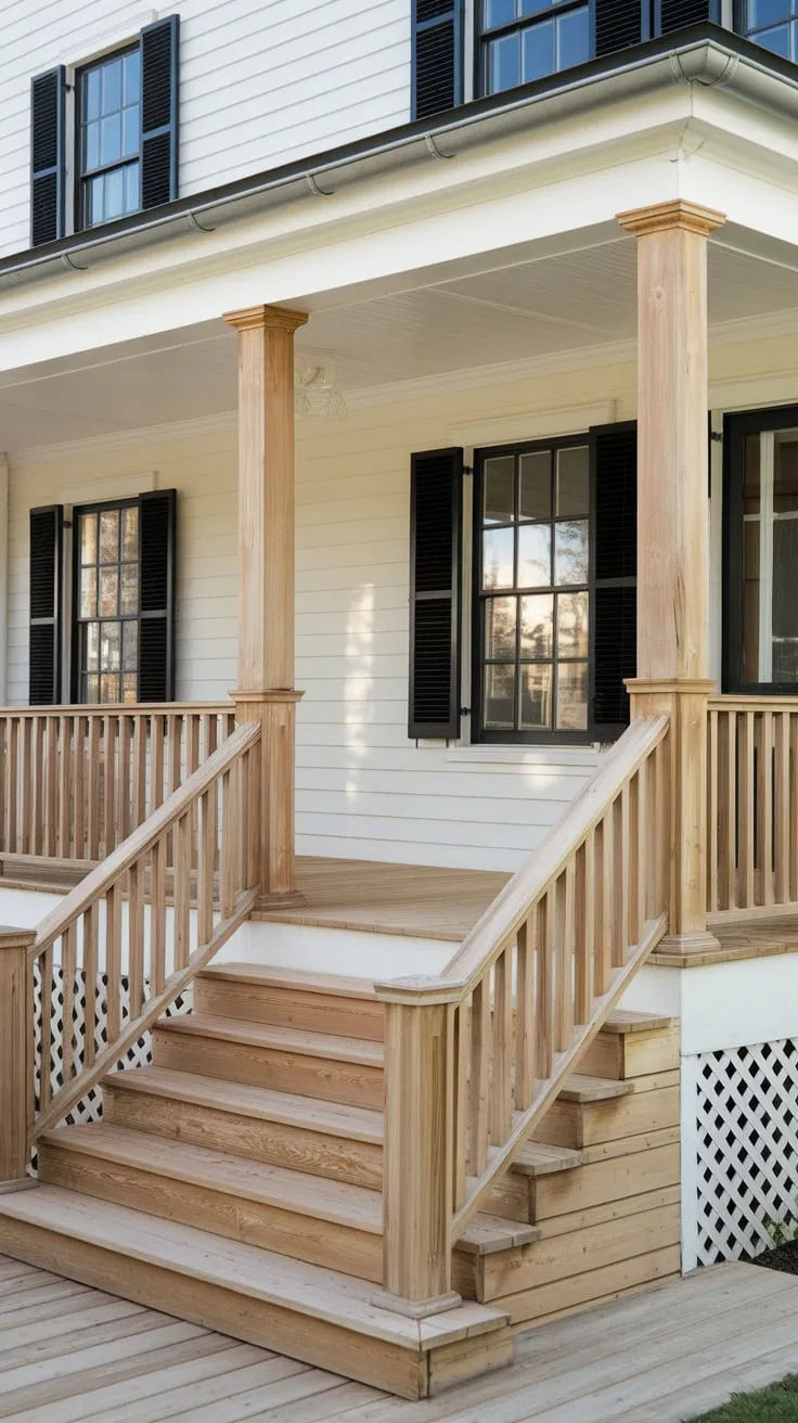 Charming Wooden Porch with Classic Stairs