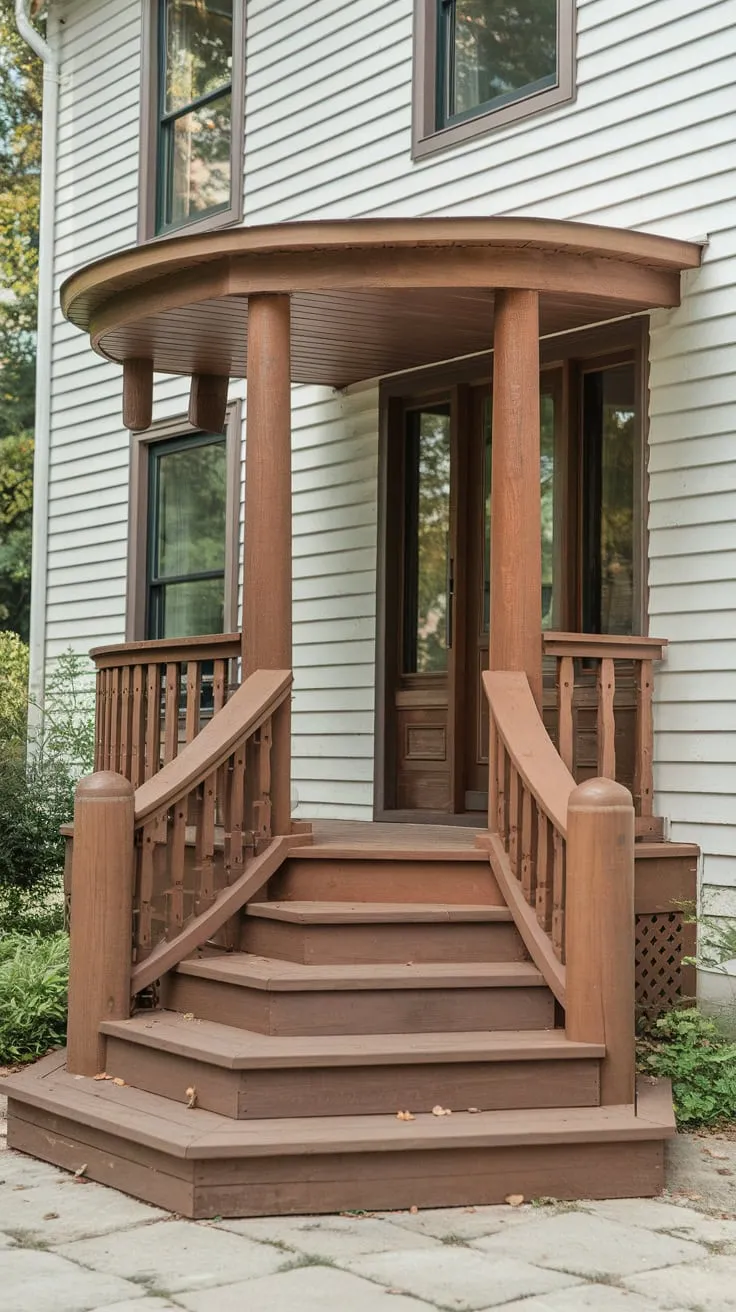 Stylish Front Porch Featuring Elegant Columns and Decorative Steps