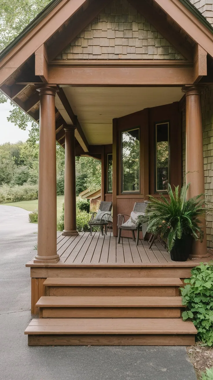 Inviting Front Porch Oasis with Lush Surroundings