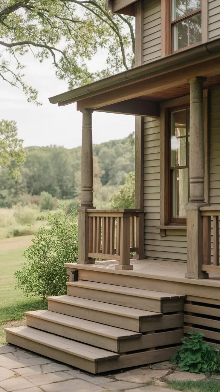 Inviting Steps to a Rustic Wooden Porch Retreat