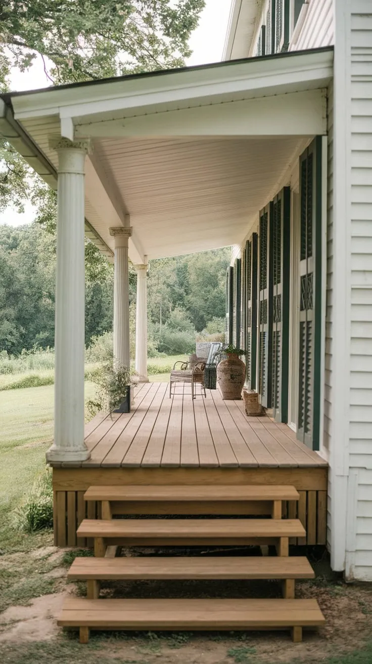 Charming Wooden Porch with Lush Greenery