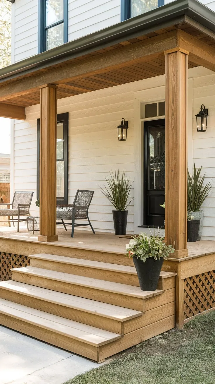 Inviting Wooden Porch Oasis with Stylish Decor