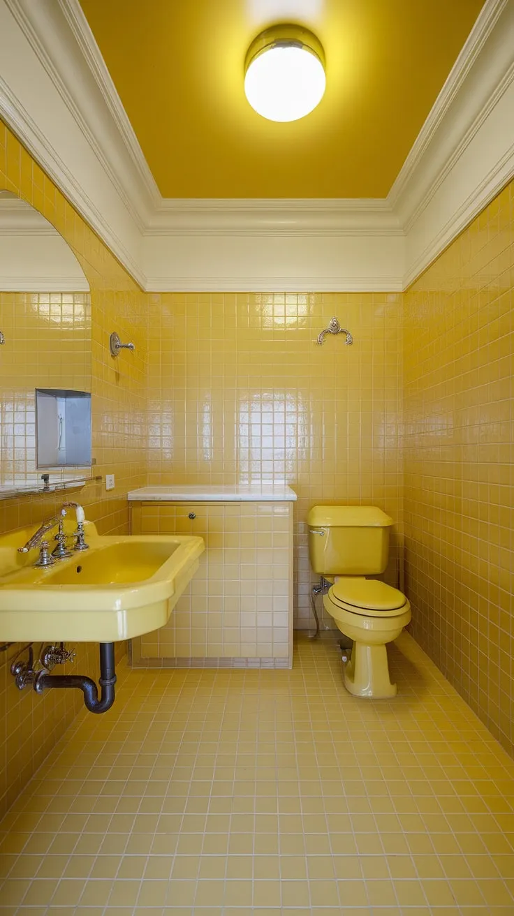 Sunshine soaked and utterly charming, this yellow tile bathroom is retro decor dreams. Apartment bathroom inspiration at its finest.
