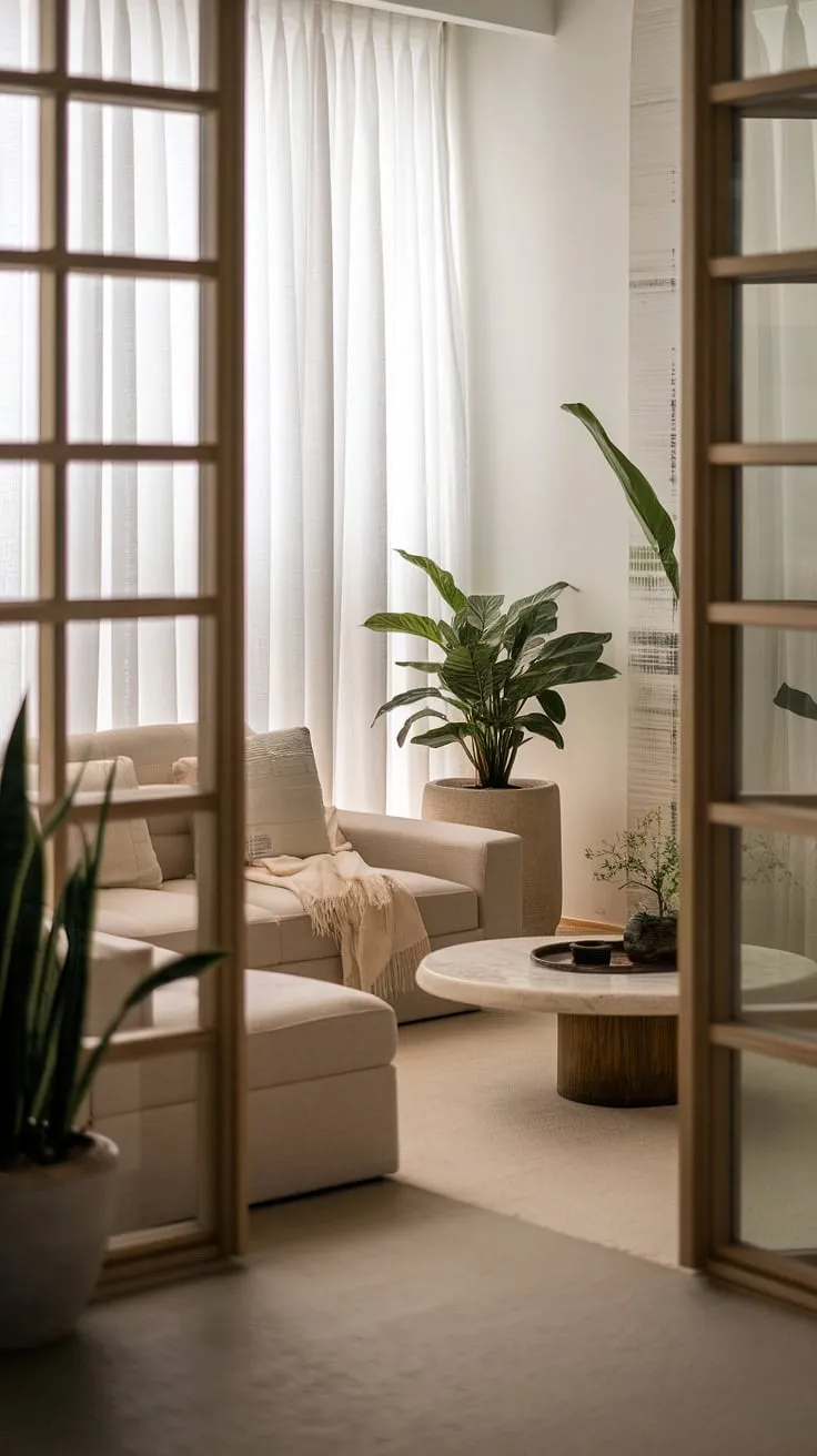 Find your sanctuary in this zen apartment, where natural light floods a calming space, perfectly blending modern design with a spa-like atmosphere. The minimalist aesthetic, punctuated by lush greenery, creates a haven for relaxation and rejuvenation. A perfect escape from the everyday.
