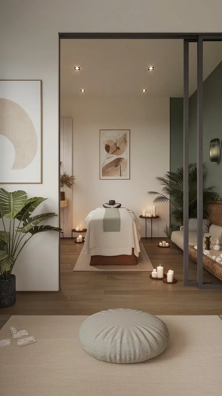 Escape the chaos and embrace tranquility. This thoughtfully designed apartment seamlessly blends modern living with a spa-like retreat. A dedicated meditation space, coupled with a soothing massage area, provides the perfect environment for rejuvenation and inner peace. A true haven for the mind, body, and soul.