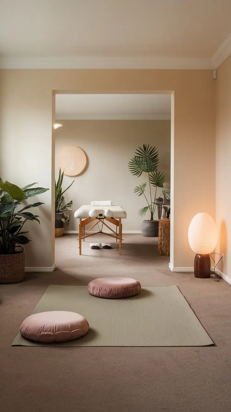 Escape the chaos and embrace tranquility. This thoughtfully designed apartment seamlessly blends modern aesthetics with a spa-like atmosphere. The dedicated meditation area, complete with a comfortable mat and cushions, invites moments of peaceful reflection. The massage table adds a touch of luxury, creating a personal oasis for ultimate relaxation and self-care.