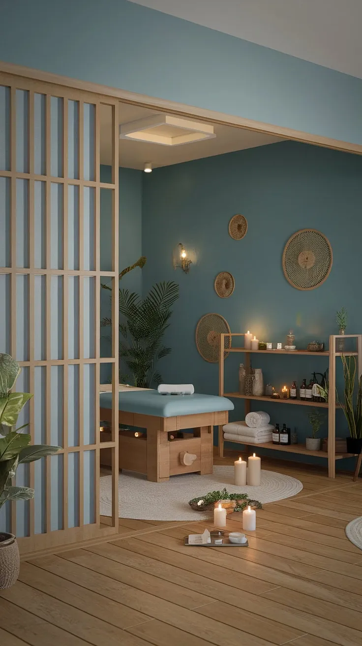 Indulge in the ultimate at-home spa experience. This tranquil retreat, complete with a massage table, carefully curated spa products, and soothing ambiance, offers a blissful escape from the stresses of life. A moment of peace awaits.