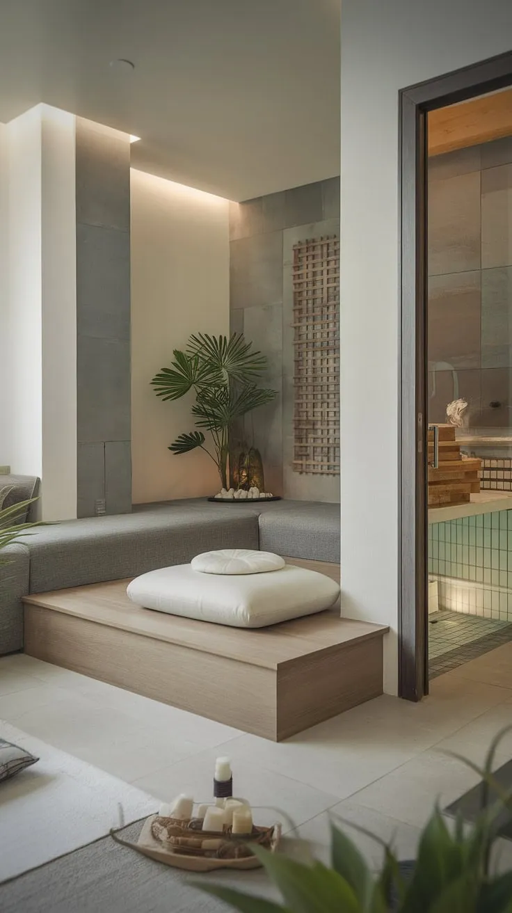 Find your inner peace in this serene sanctuary. The minimalist design, calming color palette, and dedicated meditation space create a haven for relaxation and rejuvenation. A perfect blend of modern aesthetics and tranquil energy. A true escape from the everyday.