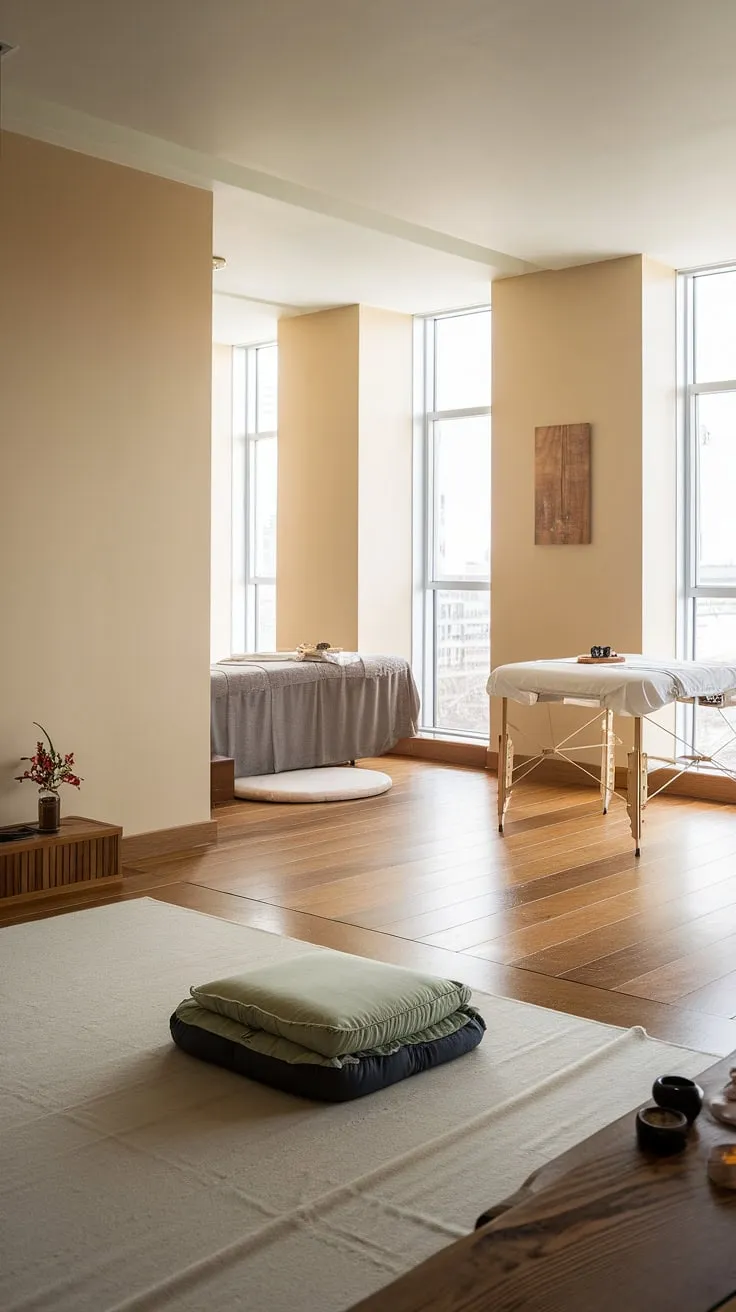 Find your sanctuary. This zen apartment, bathed in natural light and featuring a dedicated meditation area and massage table, offers the ultimate escape for mind and body. A perfect blend of modern design and tranquil ambiance creates a space where relaxation is effortless.