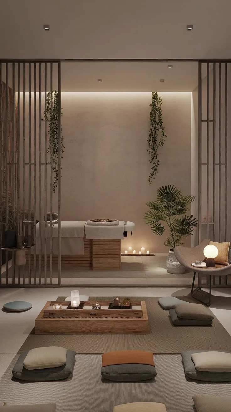 Indulge in the art of self-care within this exquisitely designed apartment. A thoughtfully curated space where modern aesthetics meet tranquil serenity. The dedicated spa area, complete with massage table and calming elements, offers a personal retreat for rejuvenation. A true escape awaits.