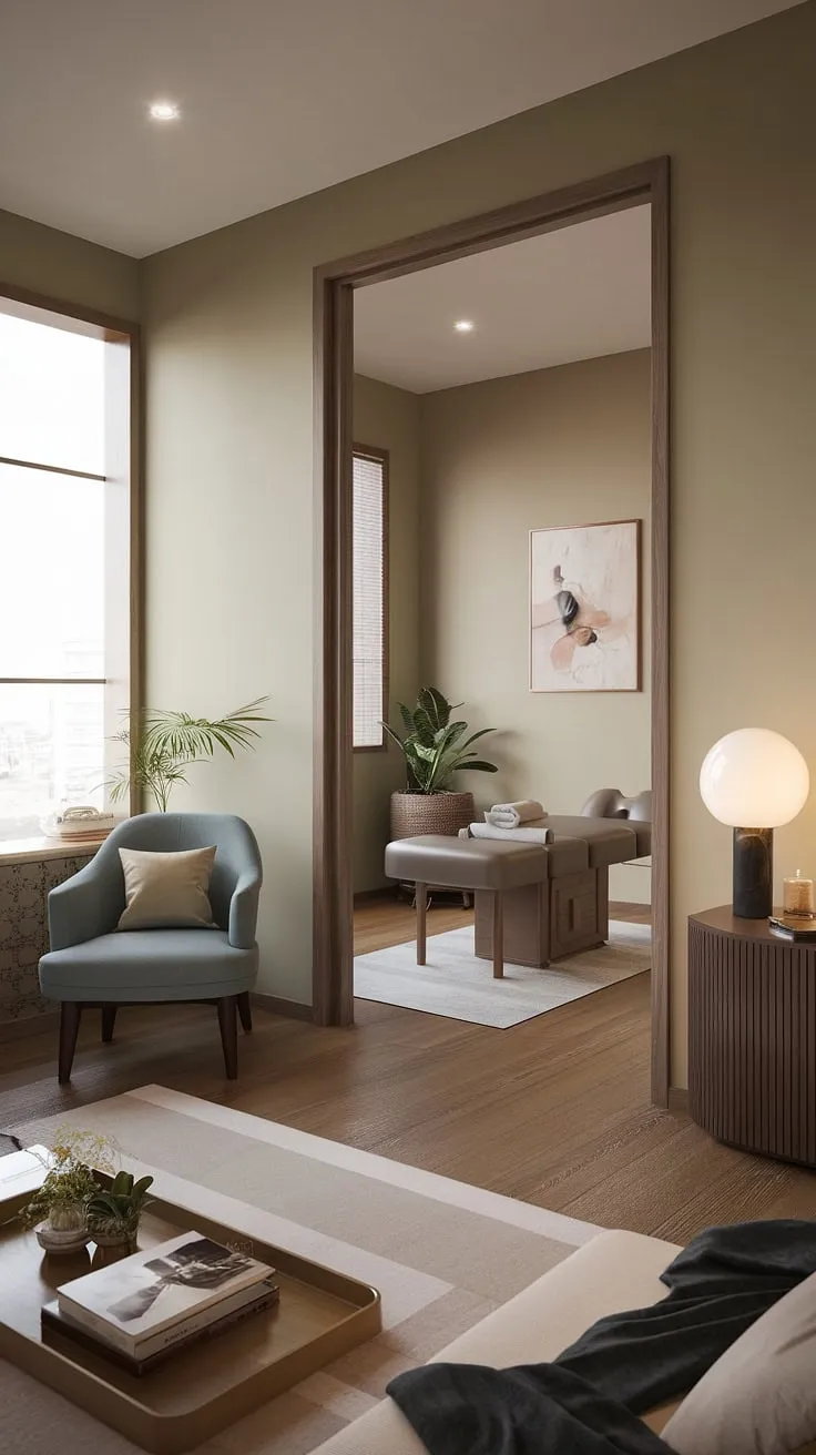 Find your sanctuary. This zen apartment, with its calming spa-like aesthetic, offers a tranquil escape from the everyday. The soft lighting, comfortable seating, and thoughtful details create a space for ultimate relaxation and rejuvenation. A perfect blend of modern design and mindful living.
