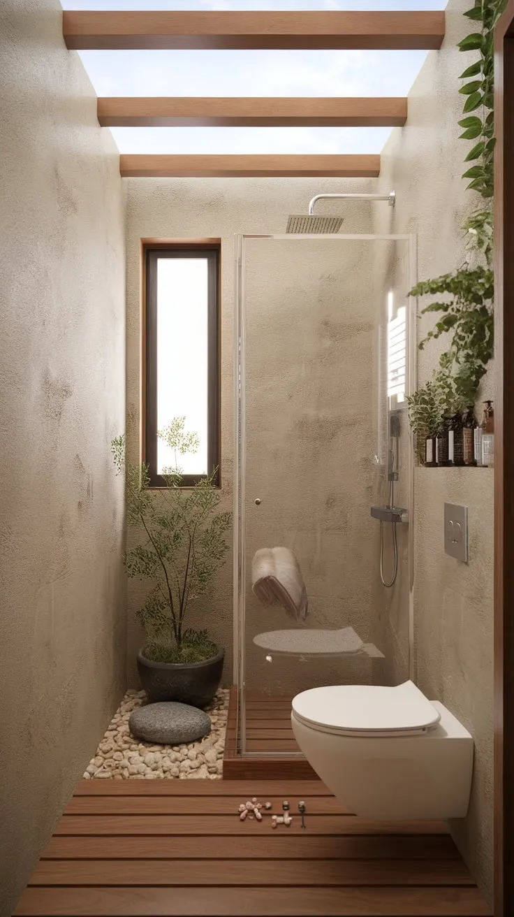 Escape the chaos and immerse yourself in the tranquility of this nature-inspired bathroom. The simple design, natural materials, and calming atmosphere invite you to unwind and reconnect with your inner peace. A true haven for the soul.