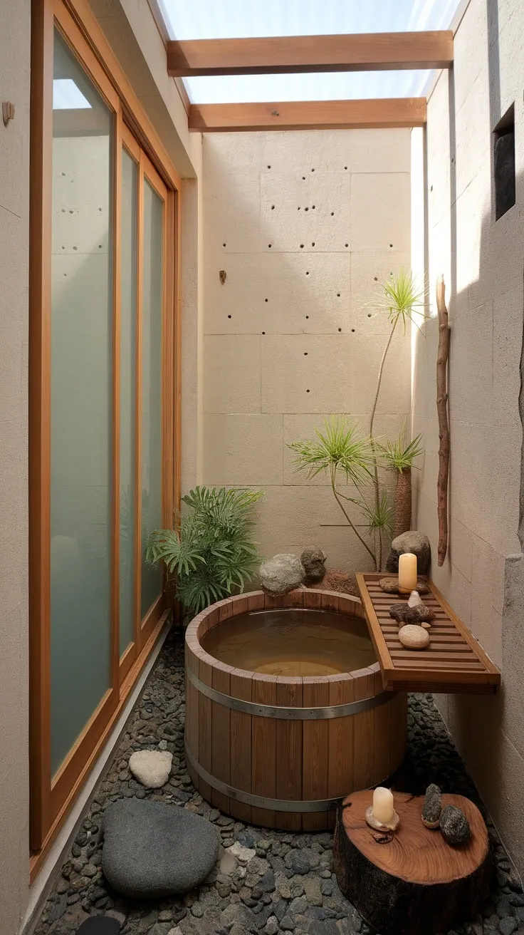 Indulge in the simple pleasures. A warm bath surrounded by nature's embrace – smooth stones, flickering candlelight, and the scent of flourishing plants – creates a truly restorative experience. This intimate space, with its rustic charm and natural light, is a testament to the power of mindful design. A moment of pure bliss awaits.
