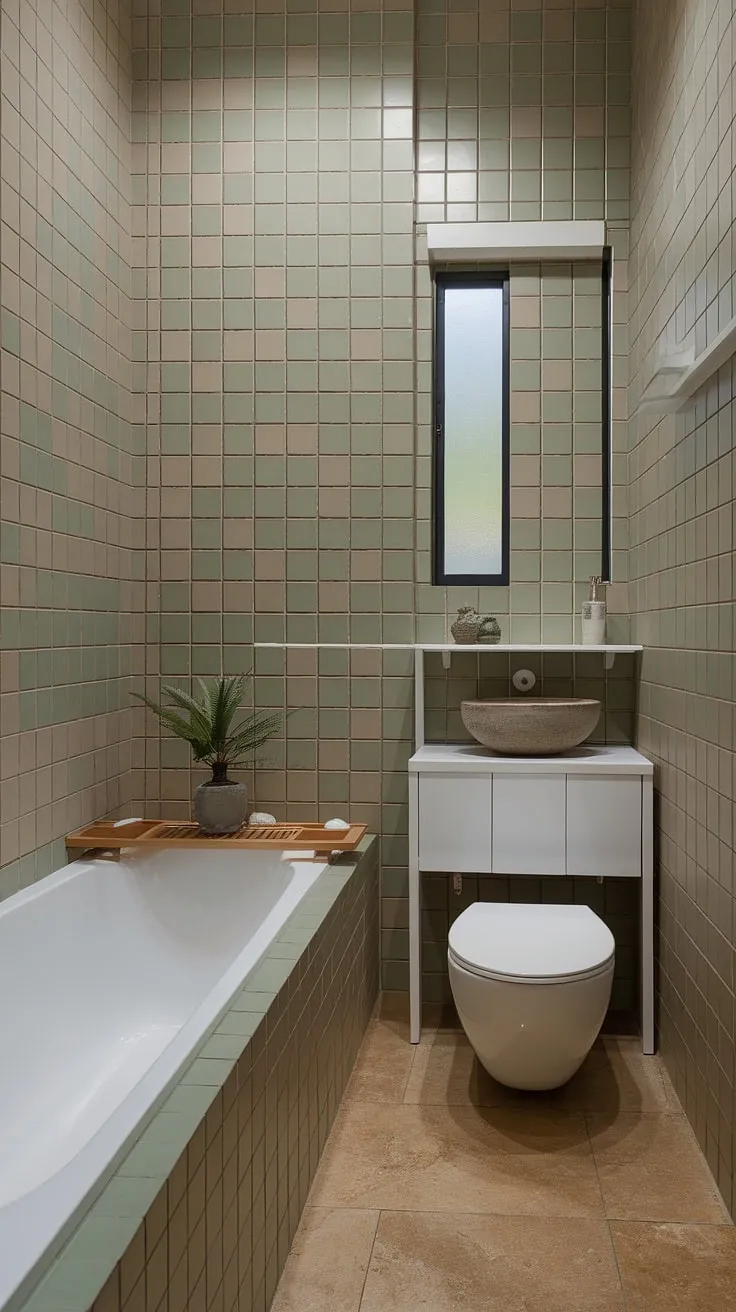 Escape the everyday in this serene bathroom retreat. The subtle blend of natural textures and calming colors-from the earthy tiles to the pristine white tub-invites moments of quiet contemplation and rejuvenation. A simple, elegant space designed for mindful self-care.