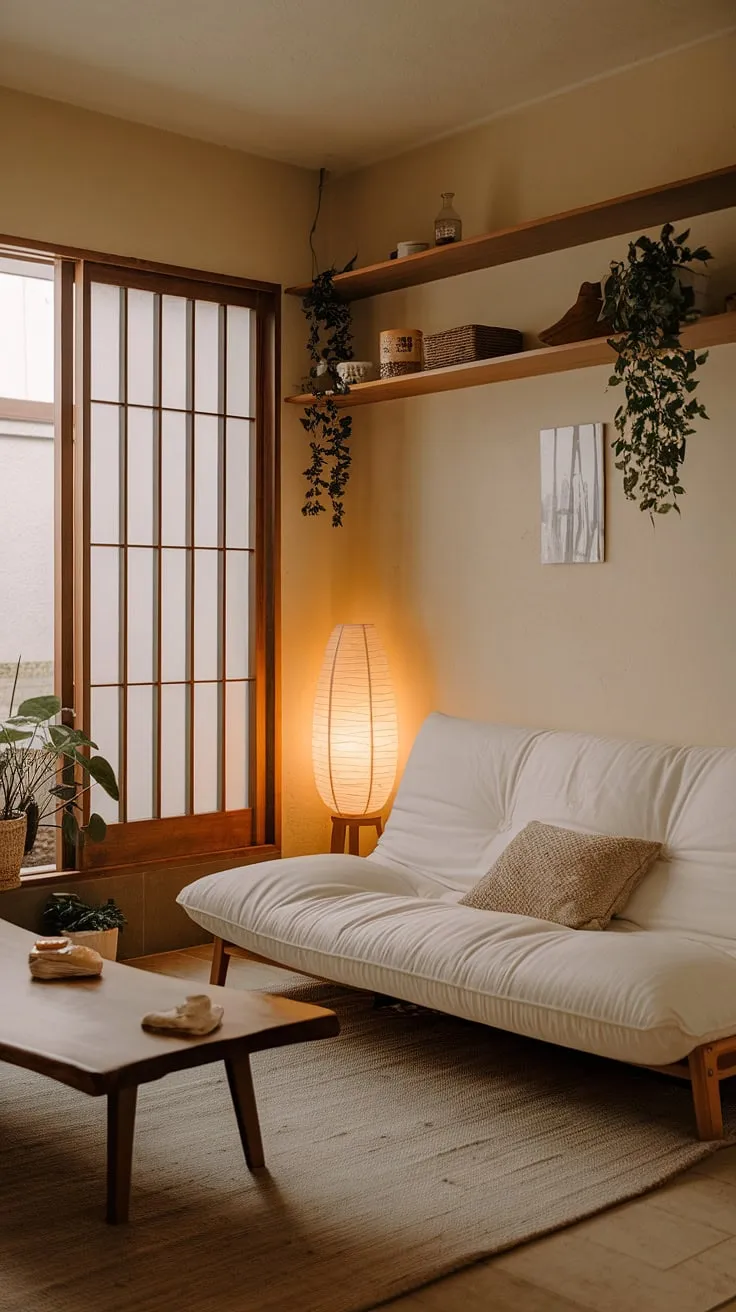 This serene bedroom, bathed in the warm glow of a floor lamp, is a testament to mindful living. A space designed for relaxation, it features natural materials and a calming color palette, creating an atmosphere of peace and tranquility. A perfect blend of comfort and simplicity.