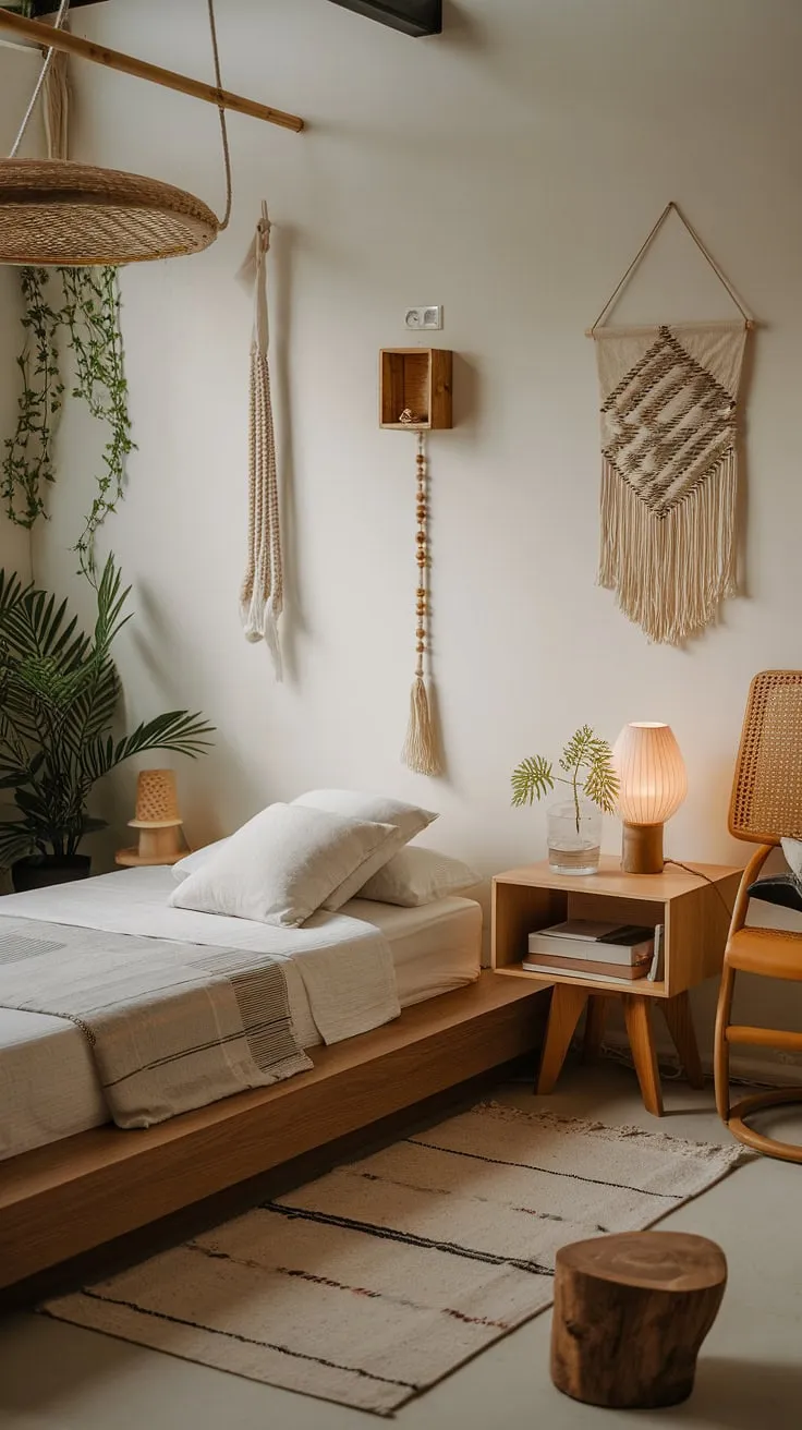 Escape the everyday in this small but perfectly formed zen bedroom. A calming palette and thoughtful design elements, including a platform bed and natural textures, foster a sense of tranquility. This space is a testament to the power of mindful living, a place where you can truly unwind and reconnect with yourself.