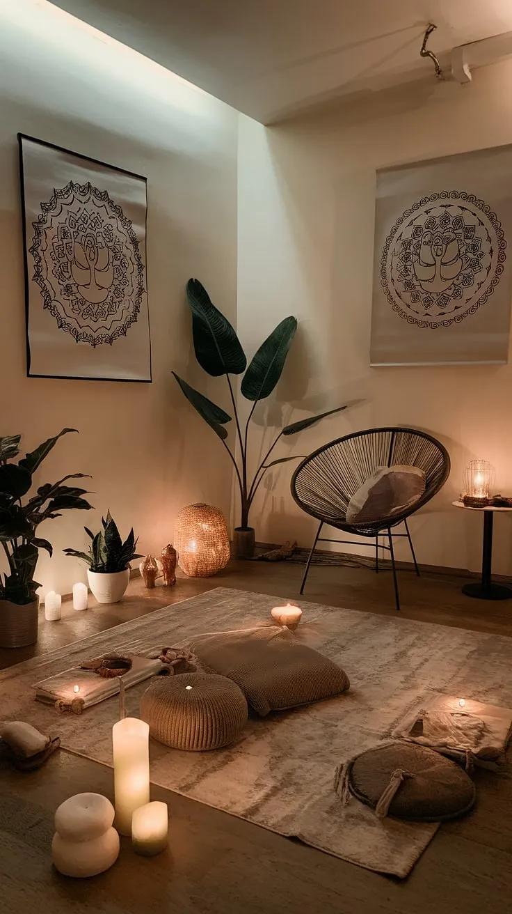Find your inner peace in this tranquil zen den, a sanctuary designed for mindful movement and serene reflection. The soft lighting, calming décor, and carefully chosen yoga art create the perfect atmosphere for your yoga practice and meditation sessions. A space to reconnect with yourself.
