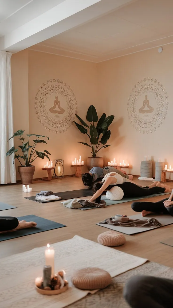 Find your inner peace in this tranquil zen den. A sanctuary for mindful movement, where yoga flows seamlessly into meditation, surrounded by nature's calming embrace and the gentle glow of candlelight. A space designed for self-discovery and rejuvenation.
